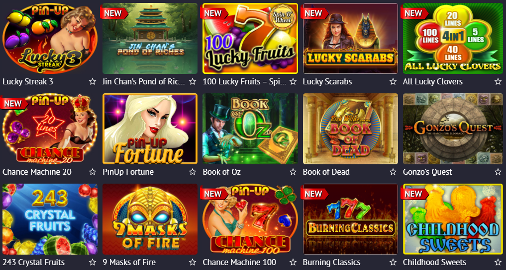 Slots on the Pin Up casino website